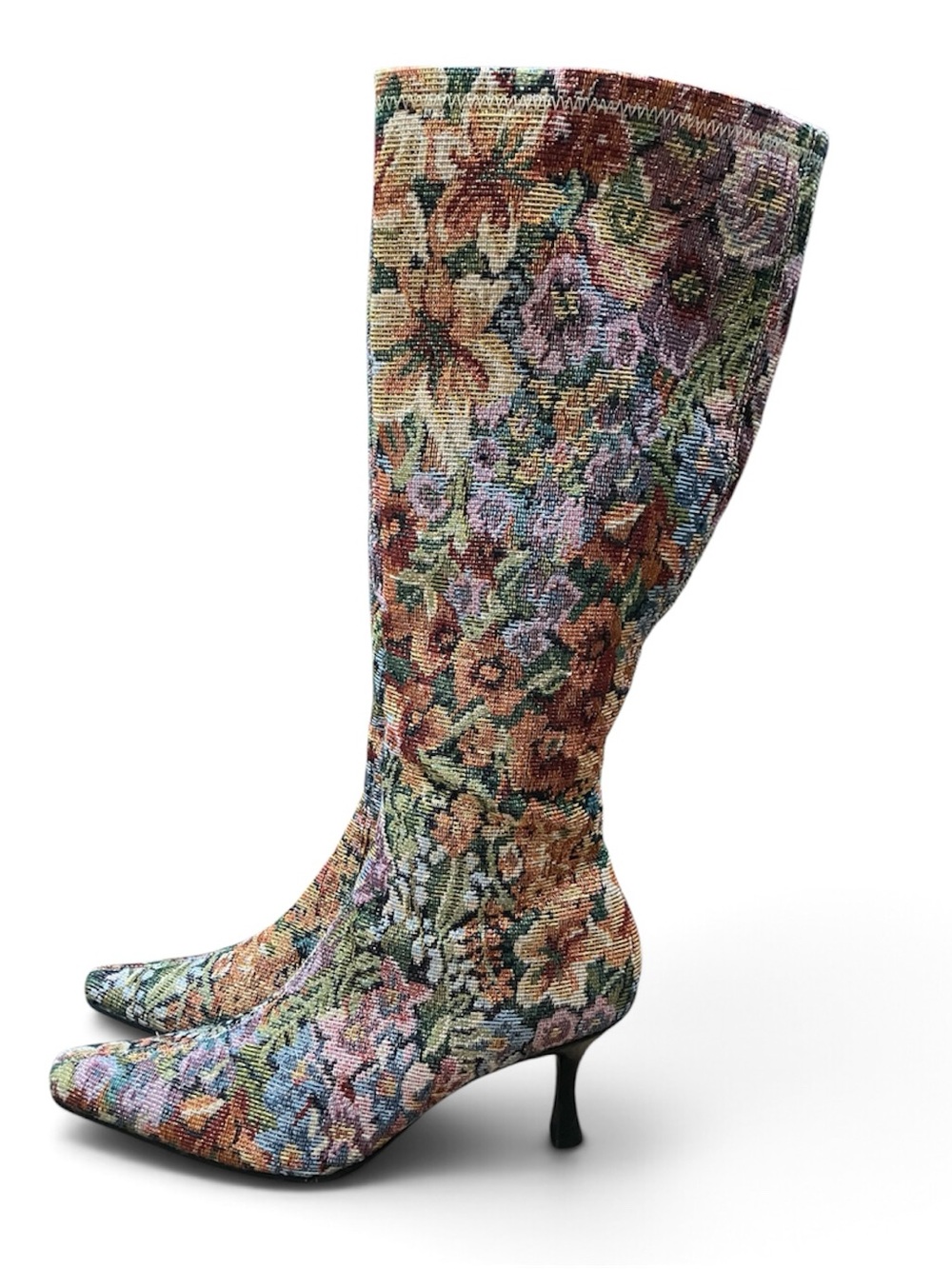 Vintage Y2K Diba Gill Tapestry Floral Kitten Heel Knee High Boots 7.5